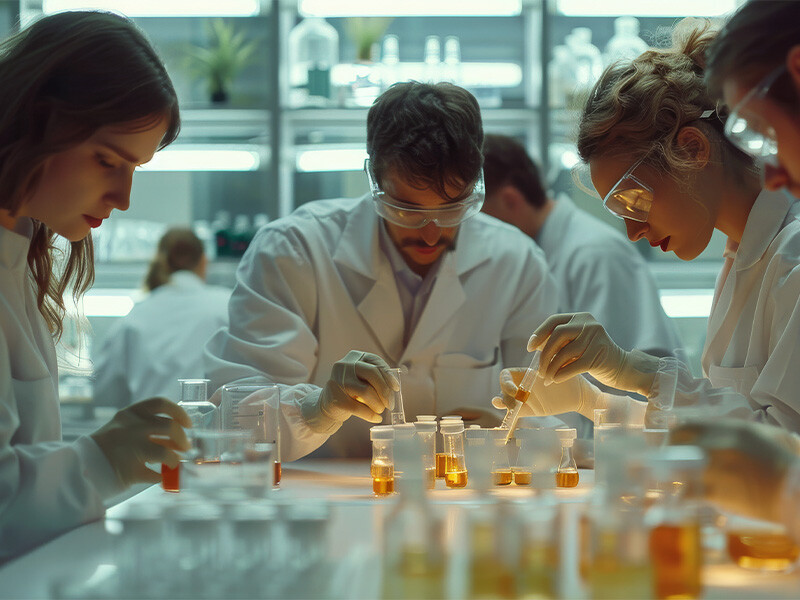 Group of scientists working together on a table