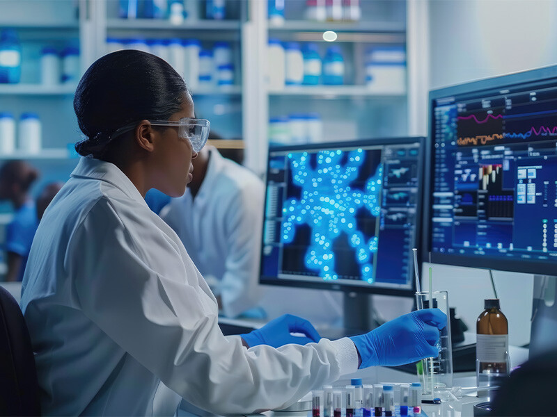 Scientists working on computers in a laboratory