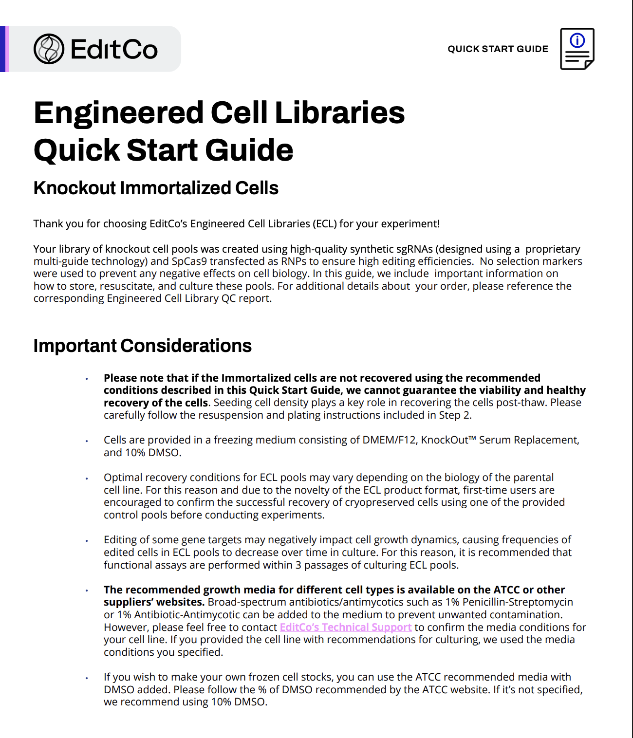 Engineered Cell Libraries Quick Start Guide: Knockout Immortalized Cells  